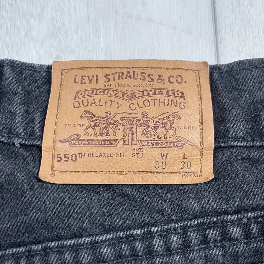 VTG Levis Jeans 30x21 Black 550 USA 90s Orange Tab Relaxed Capri Pants Student